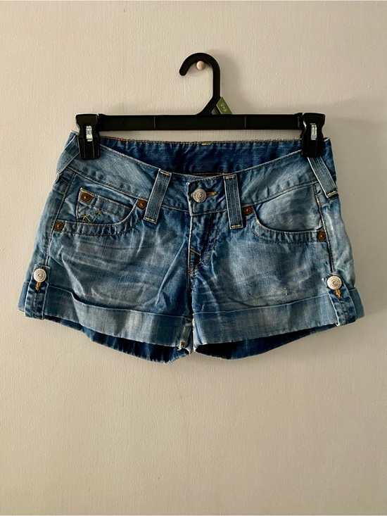 True Religion Pants - True Religion Light Blue Denim Cuffed Women's Jean Shorts